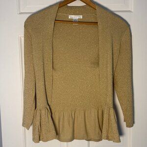 Shiny Gold 3/4 Sleeve Ruffle Cardigan, Perfect for Night Out